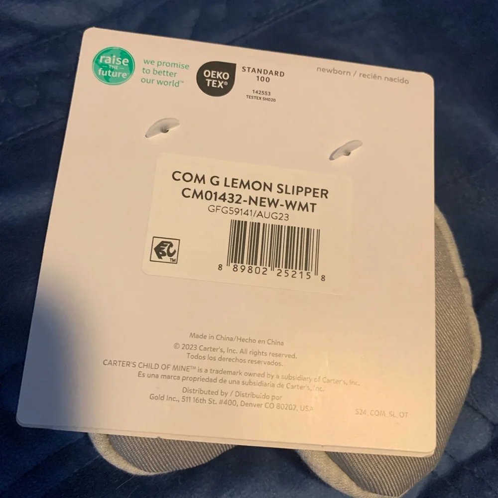 Carter's Lemon Baby Slippers NWT gray and yellow Newborn boy and girl